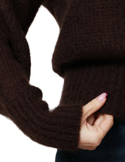 MAGLIONE DONNA MVP WARDROBE CIOCCOLATO CON GIROMANICA SCESO IN LANA MOHAIR