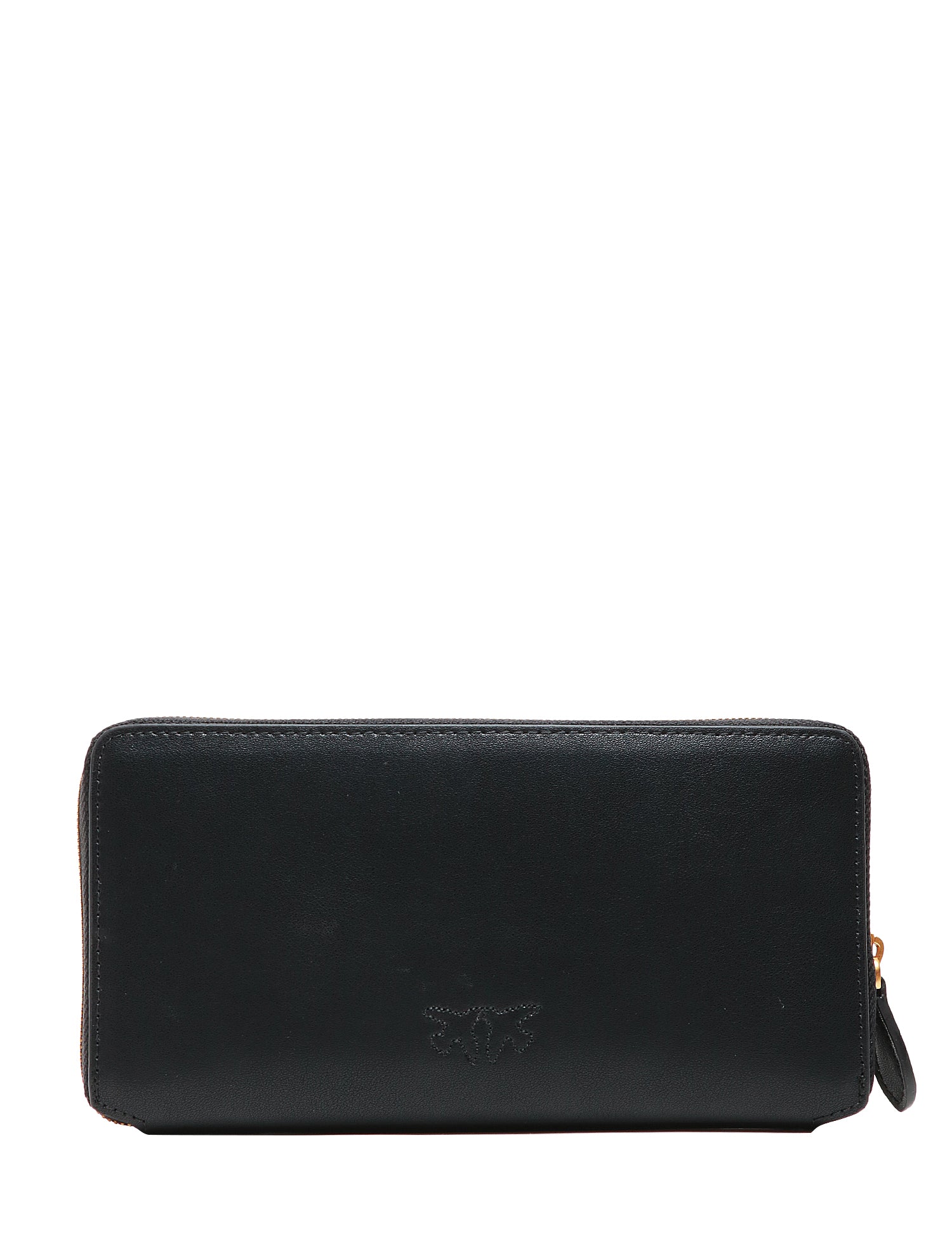 PORTAFOGLI DONNA PINKO NERO RETTANGOLARE IN PELLE CON ZIP-AROUND E PLACCHETTA LOVE BIRDS ORO