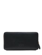 PORTAFOGLI DONNA PINKO NERO RETTANGOLARE IN PELLE CON ZIP-AROUND E PLACCHETTA LOVE BIRDS ORO