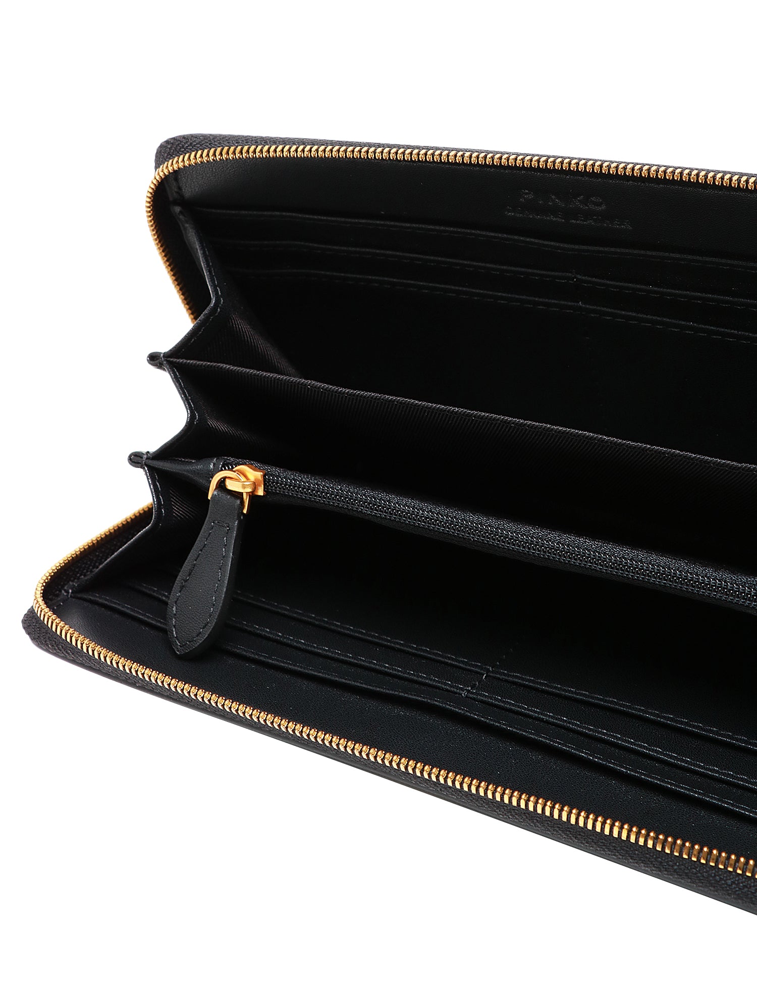 PORTAFOGLI DONNA PINKO NERO RETTANGOLARE IN PELLE CON ZIP-AROUND E PLACCHETTA LOVE BIRDS ORO