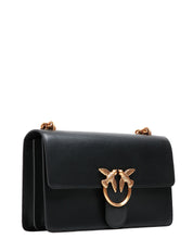 BORSA PINKO NERA CLASSIC LOVE BAG ONE IN PELLE LISCIA CON FIBBIA LOVE BIRDS E CATENA ORO