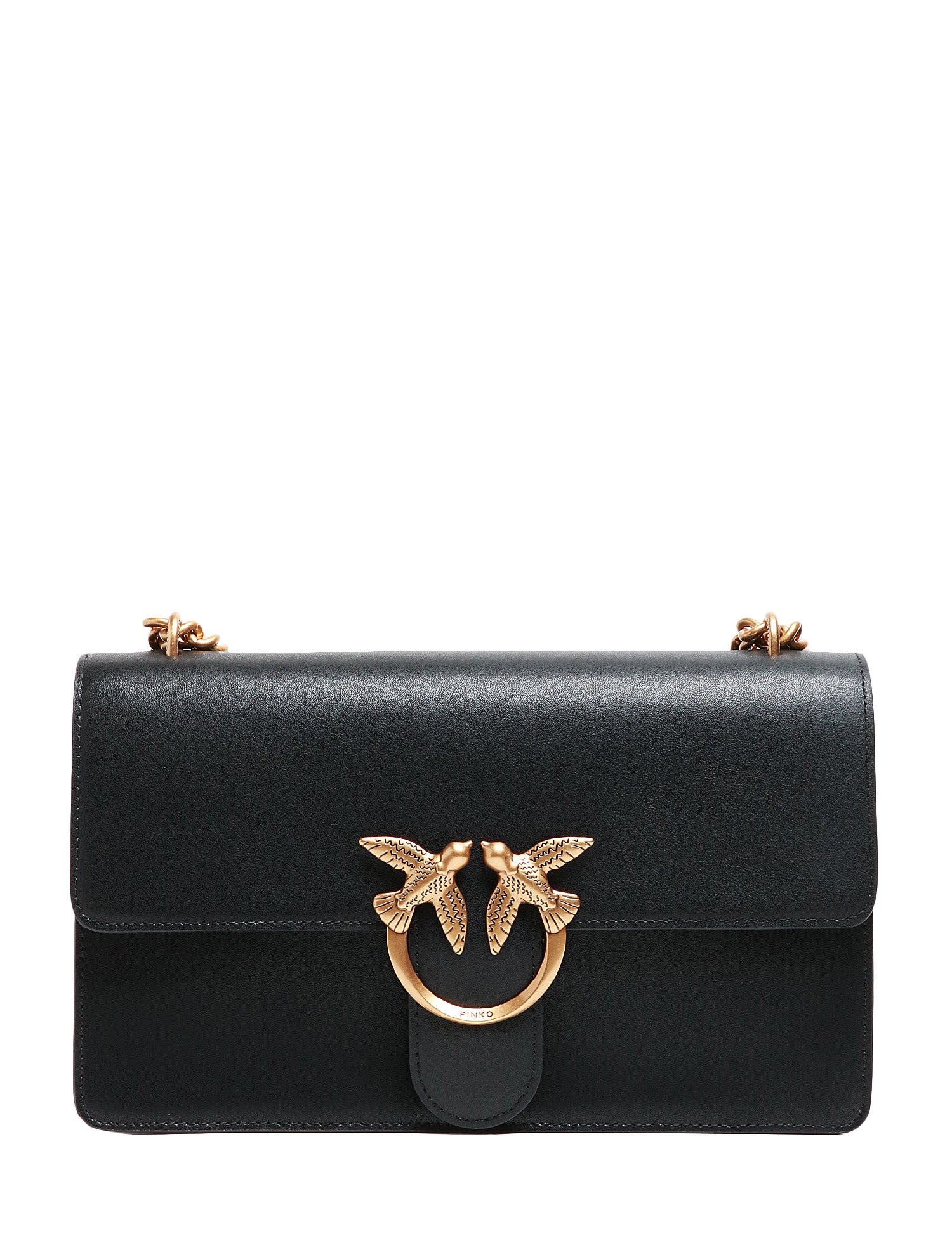 BORSA PINKO NERA CLASSIC LOVE BAG ONE IN PELLE LISCIA CON FIBBIA LOVE BIRDS E CATENA ORO