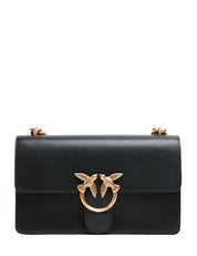 BORSA PINKO NERA CLASSIC LOVE BAG ONE IN PELLE LISCIA CON FIBBIA LOVE BIRDS E CATENA ORO