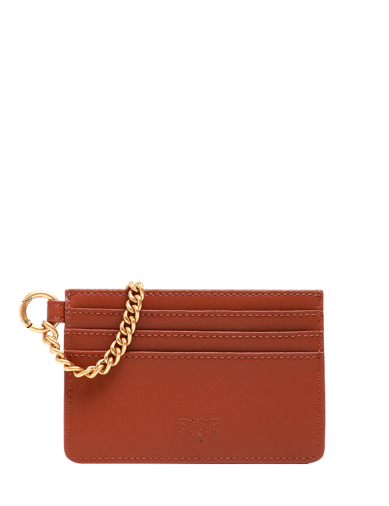 PORTA CARTE DI CREDITO PINKO CUOIO CON CATENELLA E PLACCHETA LOGO LOVE BIRDS ORO