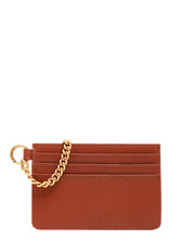 PORTA CARTE DI CREDITO PINKO CUOIO CON CATENELLA E PLACCHETA LOGO LOVE BIRDS ORO
