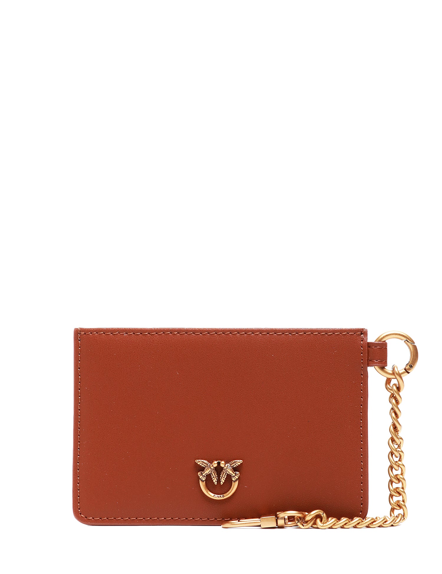PORTA CARTE DI CREDITO PINKO CUOIO CON CATENELLA E PLACCHETA LOGO LOVE BIRDS ORO