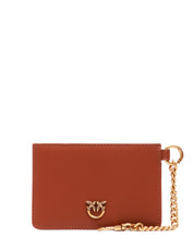 PORTA CARTE DI CREDITO PINKO CUOIO CON CATENELLA E PLACCHETA LOGO LOVE BIRDS ORO