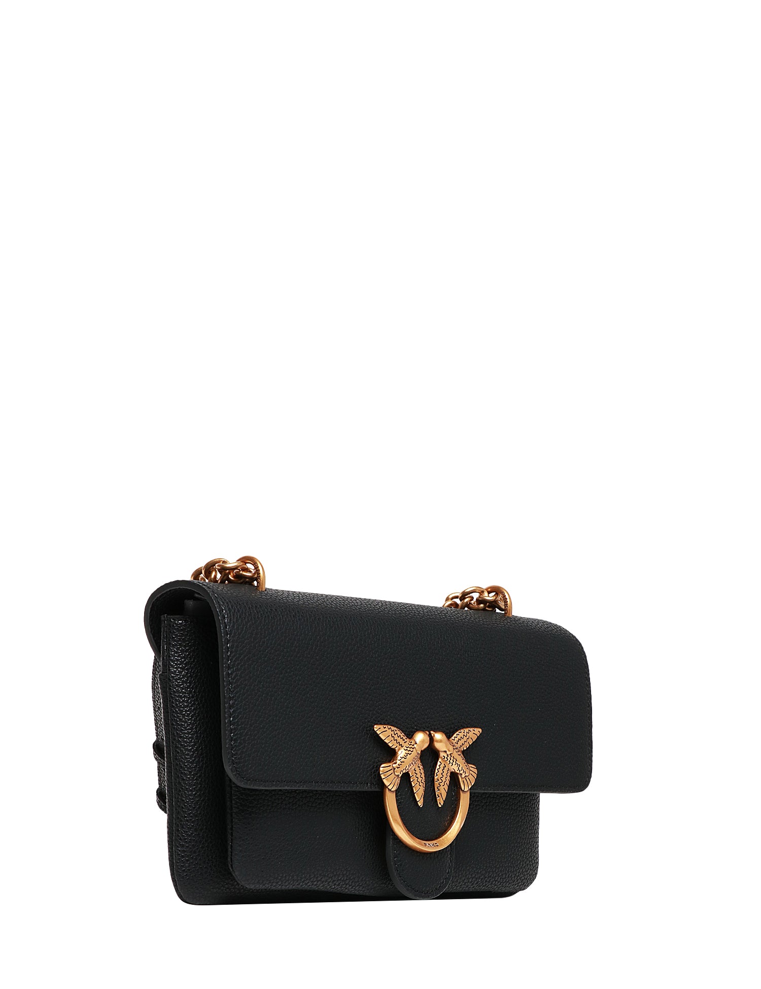 BORSA PINKO LOVE ONE SOFT MINI NERA IN PELLE MARTELLATA CON FIBBIA LOVE BIRDS ORO E DOPPIO INTERNO