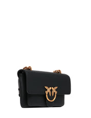BORSA PINKO LOVE ONE SOFT MINI NERA IN PELLE MARTELLATA CON FIBBIA LOVE BIRDS ORO E DOPPIO INTERNO