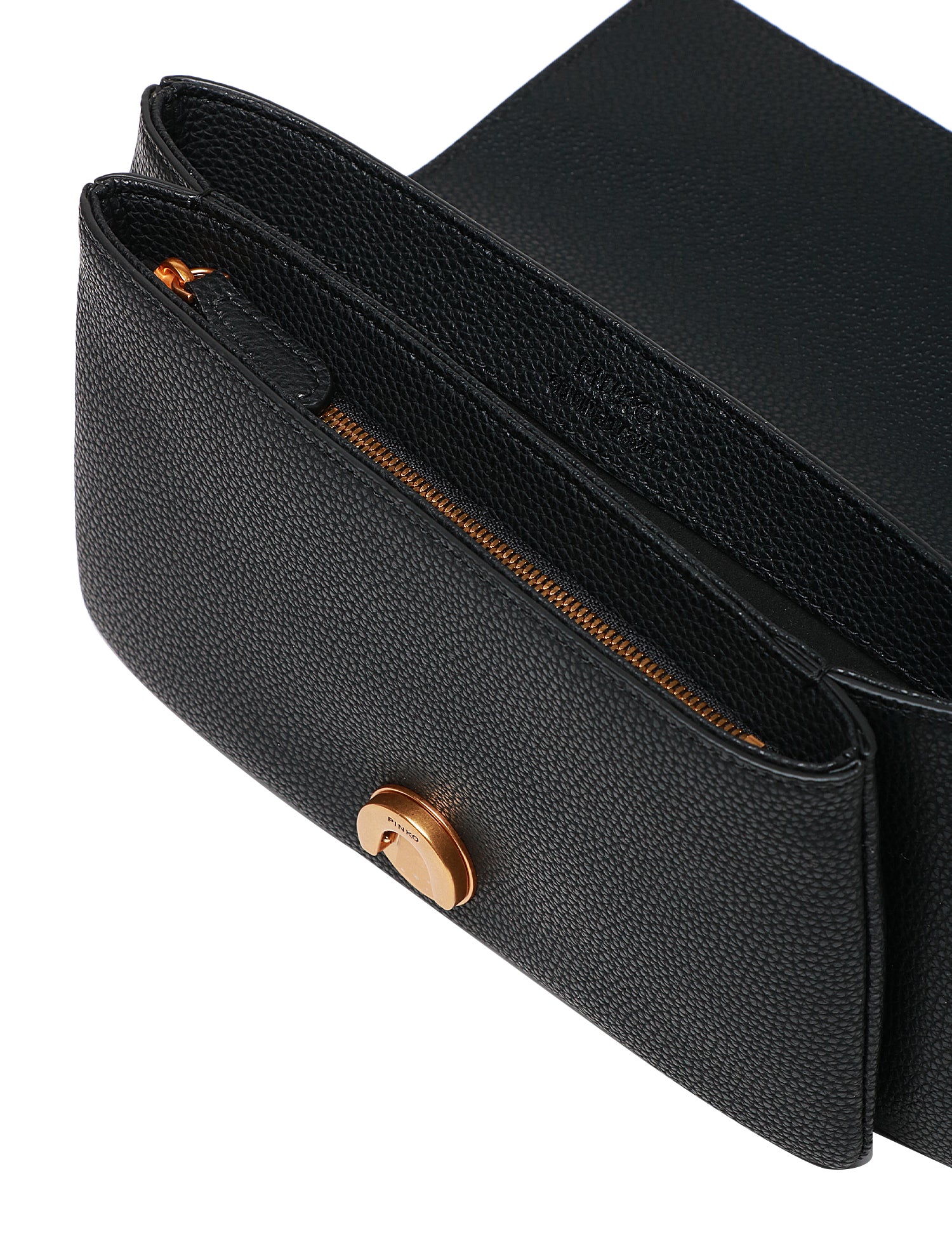 BORSA PINKO LOVE ONE SOFT MINI NERA IN PELLE MARTELLATA CON FIBBIA LOVE BIRDS ORO E DOPPIO INTERNO
