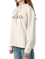 FELPA DONNA PINKO BEIGE CON TASCA A MARSUPIO, CAPPUCCIO E STAMPA PINKO ATELIER SUL DAVANTI LEGGERMENTE OVERSIZE