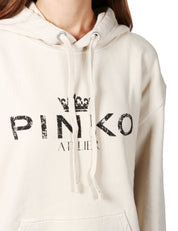 FELPA DONNA PINKO BEIGE CON TASCA A MARSUPIO, CAPPUCCIO E STAMPA PINKO ATELIER SUL DAVANTI LEGGERMENTE OVERSIZE