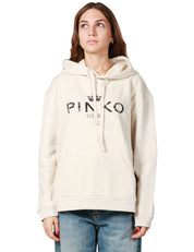 FELPA DONNA PINKO BEIGE CON TASCA A MARSUPIO, CAPPUCCIO E STAMPA PINKO ATELIER SUL DAVANTI LEGGERMENTE OVERSIZE