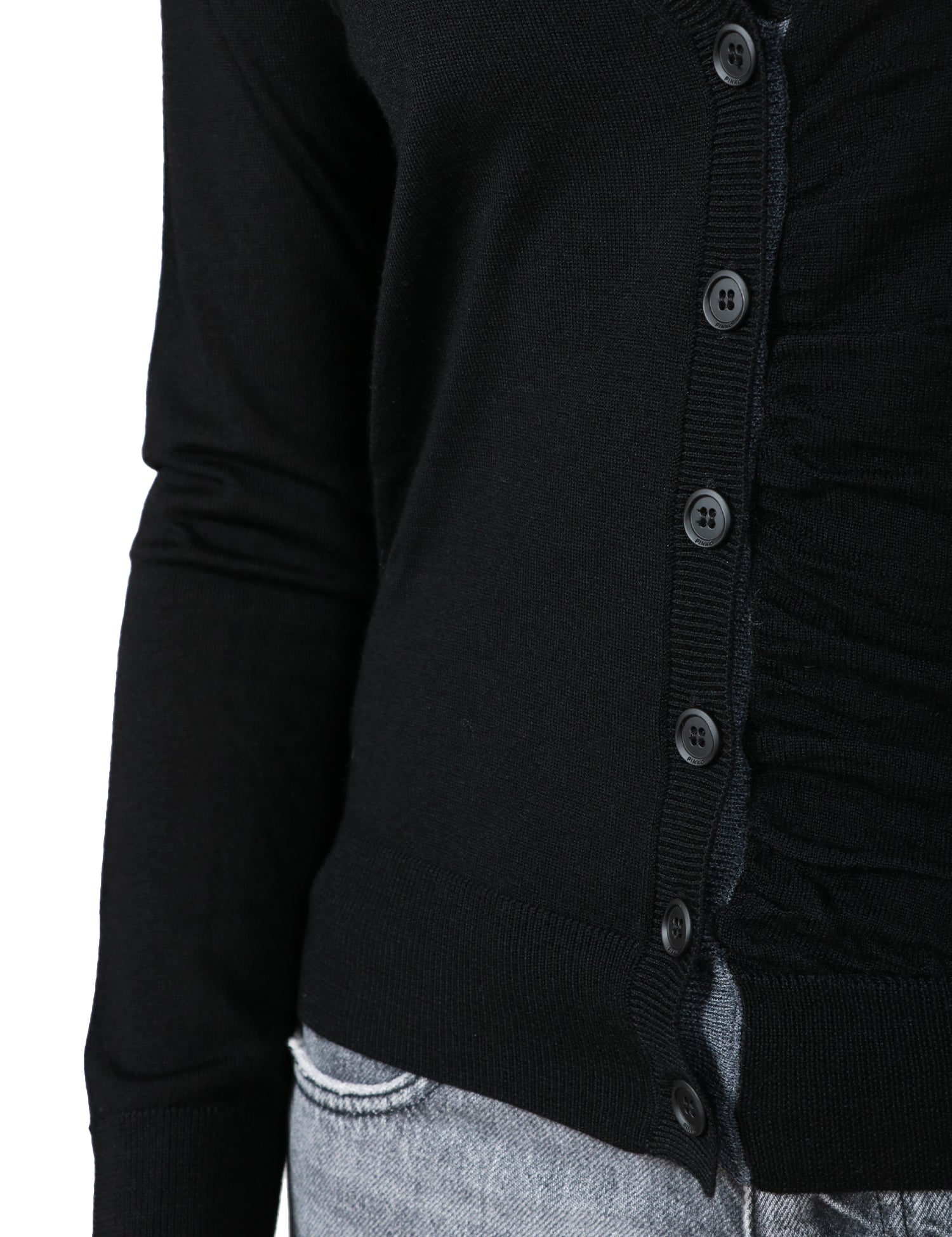 CARDIGAN DONNA PINKO NERO A MANICA LUNGA CON SCOLLO A V E BOTTONI IN MORBIDA MAHLIA 100% LANA SLIM FIT