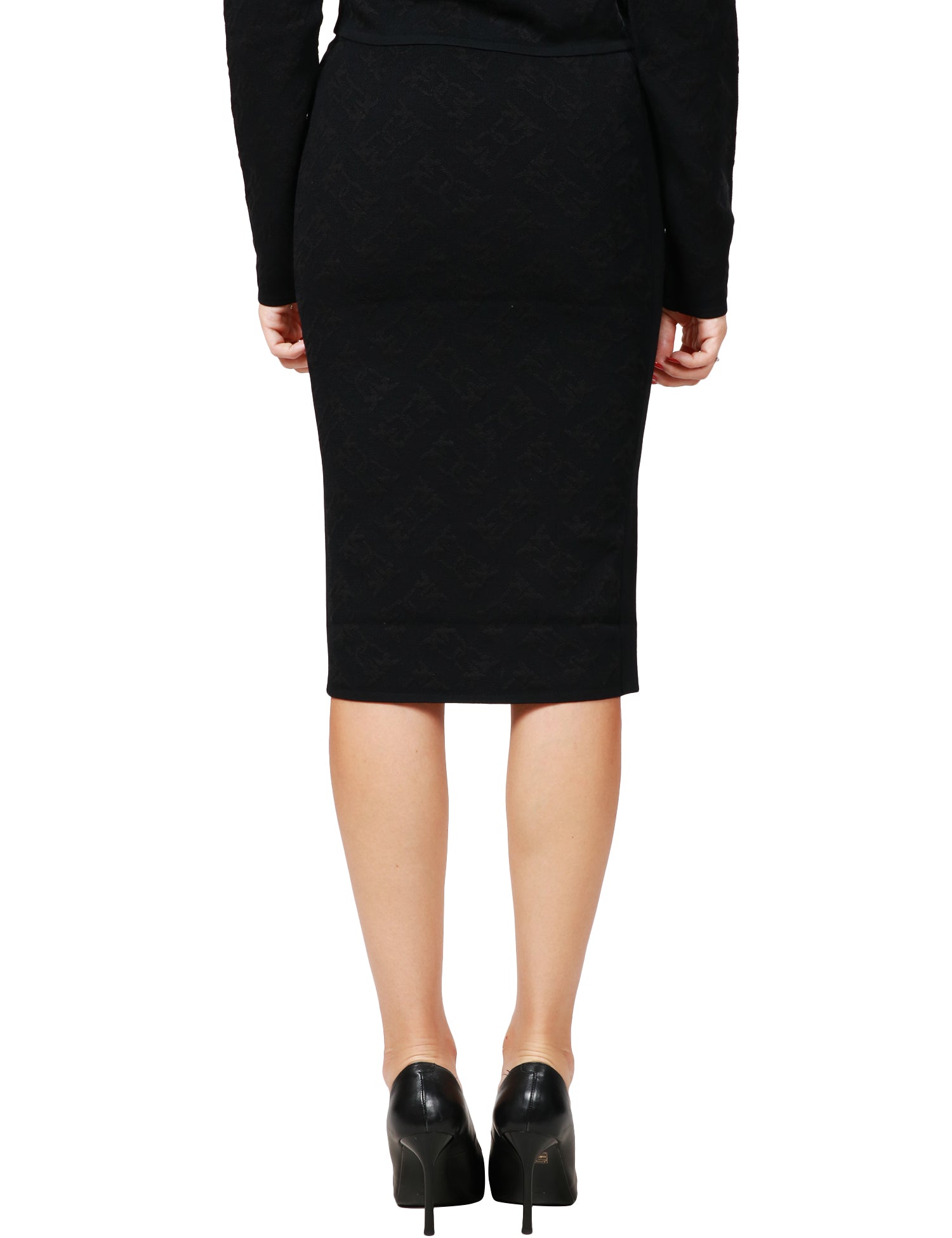 GONNA LONGUETTE PINKO NERA CON ELASTICO IN VITA E TRAMA LOGO LOVE BIRDS IN VISCOSA