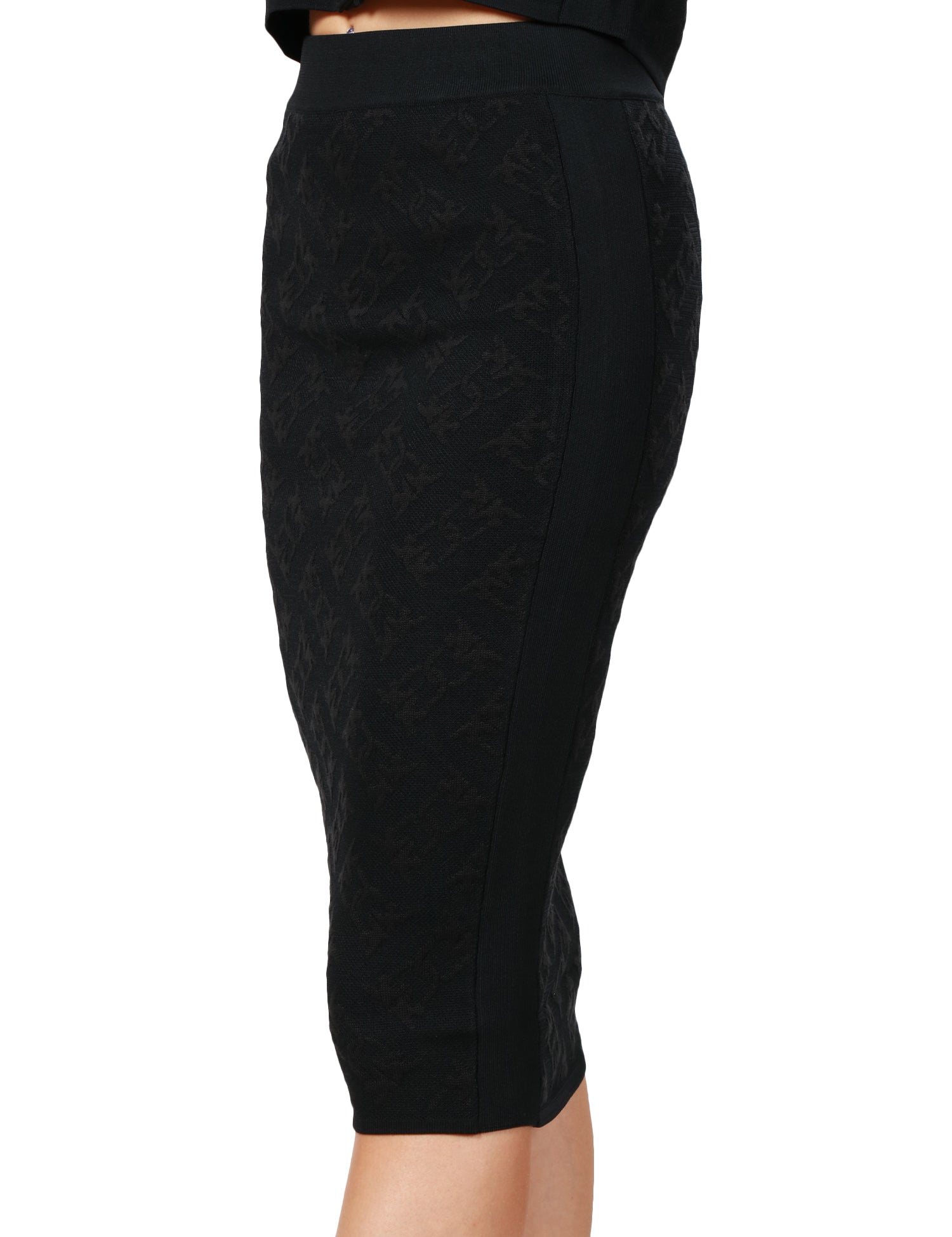 GONNA LONGUETTE PINKO NERA CON ELASTICO IN VITA E TRAMA LOGO LOVE BIRDS IN VISCOSA
