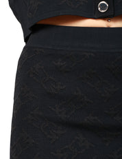 GONNA LONGUETTE PINKO NERA CON ELASTICO IN VITA E TRAMA LOGO LOVE BIRDS IN VISCOSA