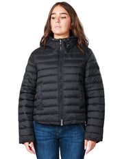 GIUBBOTTO PIUMINO DONNA PINKO NERO IDROVOLANTE IMBOTTITO E TRAPUNTATO CON ZIP E CAPPUCCIO