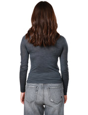MAGLIA POLO DONNA PINKO GRIGIO CHIARO A MANICA LUNGA CON 3 BOTTONCINI IN MAGLIA EXTRAFINE