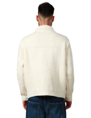 GIUBBOTTO UOMO ROBERTO COLLINA BIANCO CON COLLETTO, BOTTONI E TASCHE CON PATTA IN MISTO LANA E CASHMERE