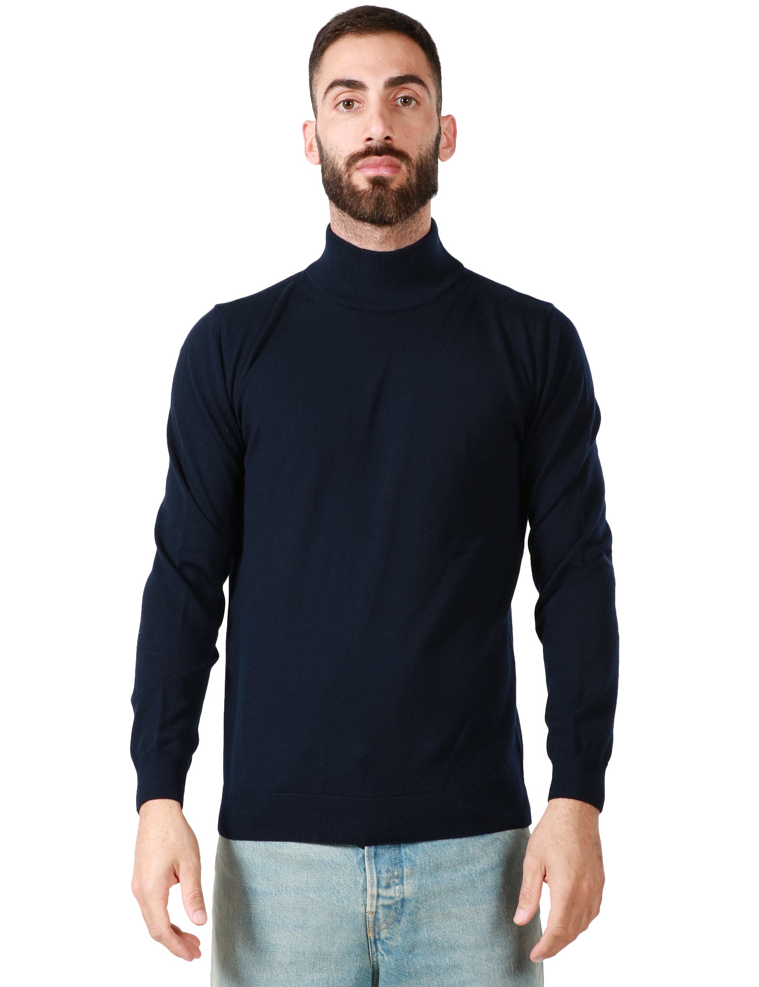 MAGLIA UOMO SAINT ETIENNE BLU A COLLO ALTO CON ORLI E FONDI LAVORATI A COSTE
