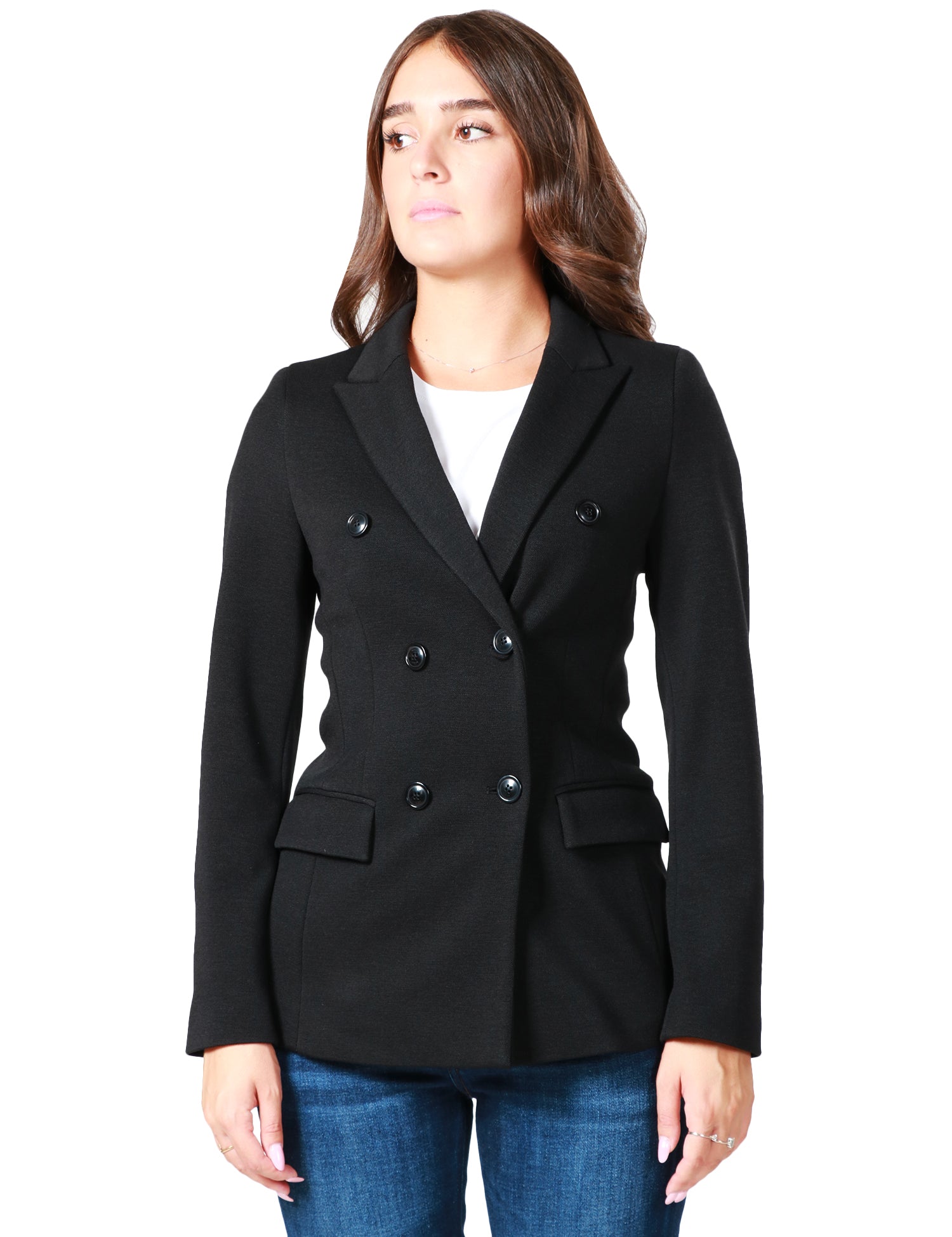 GIACCA DONNA SEVENTY NERA IN MAGLIA ARMATURATA CON CHIUSURA DOPPIOPETTO E TASCHE CON PATTA