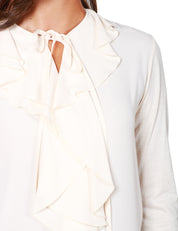 CAMICIA DONNA SEVENTY PANNA A MANICA LUNGA CON SCOLLO TONDO CON LACCETTO E ROUGES IN JERSEY E CRèPE FLUIDO