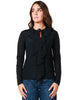 Camicia donna seventy nera a manica lunga con scollo tondo con laccetto e rouges davanti in jersey e crèpe