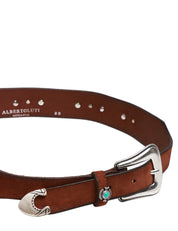 CINTURA ALBERTO LUTI MARRONE 100% PELLE CON PLACCA ARGENTATA E PIETRE TURCHESI
