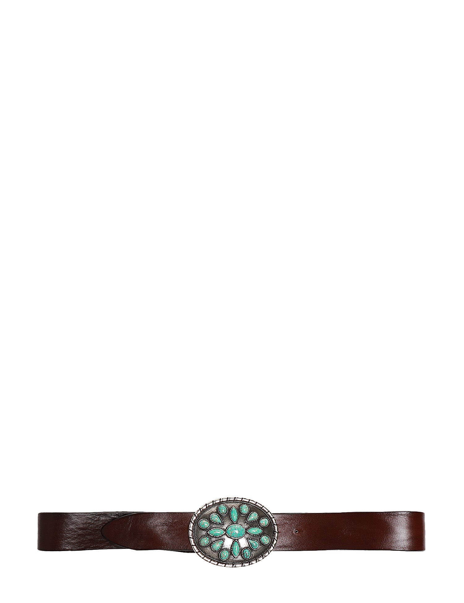 CINTURA ALBERTO LUTI MARRONE 100% PELLE CON PLACCA ARGENTATA E PIETRE TURCHESI