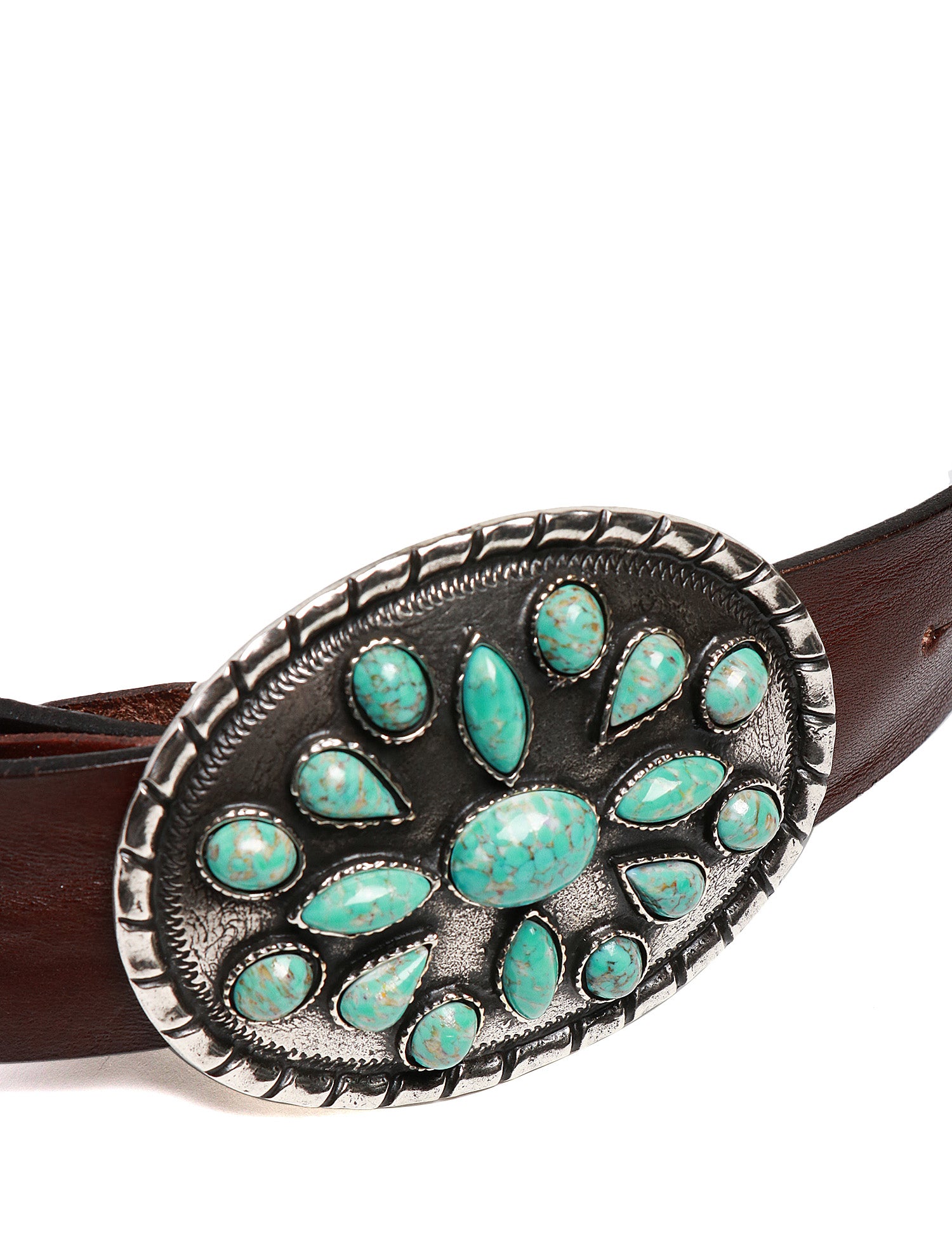 CINTURA ALBERTO LUTI MARRONE 100% PELLE CON PLACCA ARGENTATA E PIETRE TURCHESI