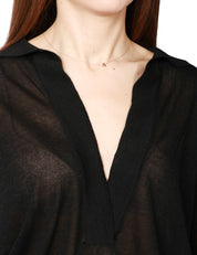 POLO DONNA ALPHA STUDIO NERA A MANICA LUNGA CON SCOLLO A V SENZA BOTTONI