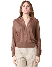 POLO DONNA ALPHA STUDIO GOLD IN VISCOSA CON APERTURA SENZA BOTTONI E SPALLA SCESA