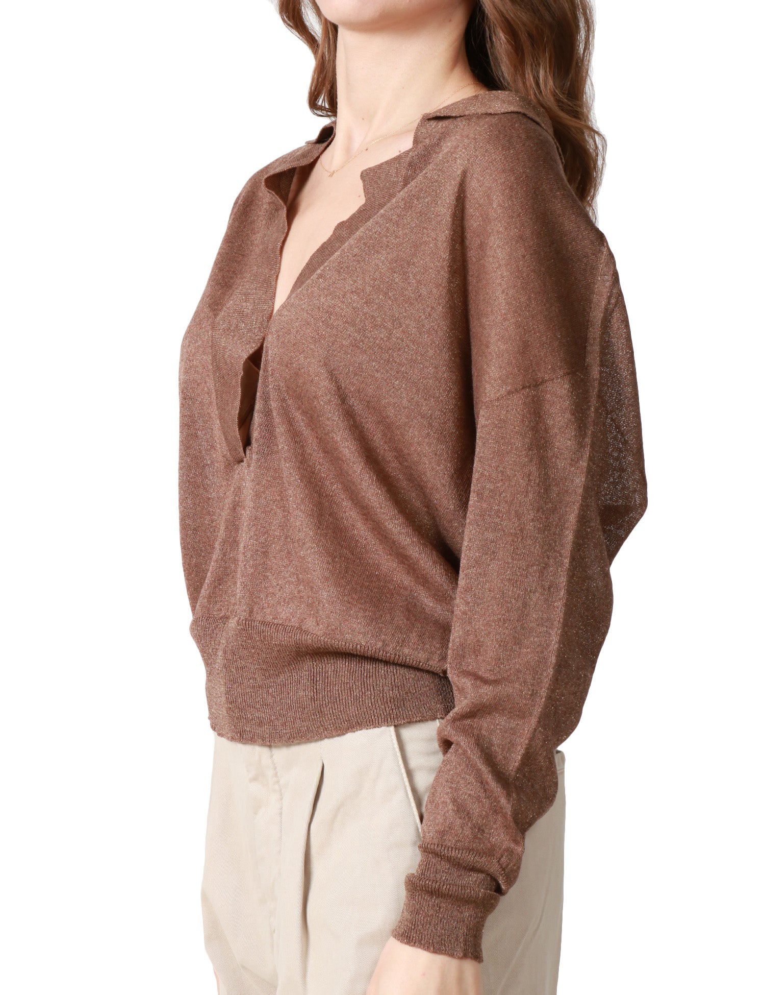 POLO DONNA ALPHA STUDIO GOLD IN VISCOSA CON APERTURA SENZA BOTTONI E SPALLA SCESA