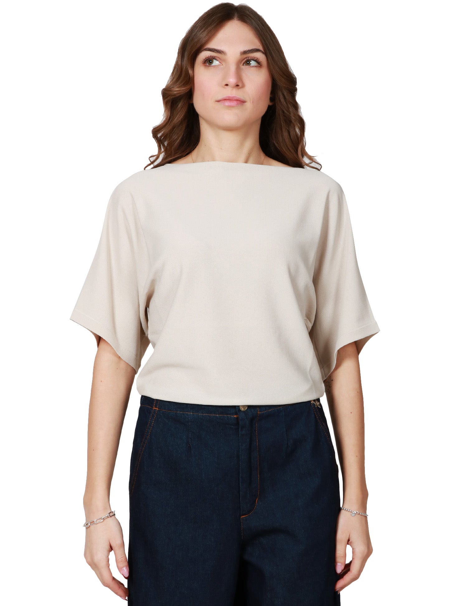 MAGLIA DONNA ALPHA STUDIO SABBIA KIMONO CON SCOLLO A BARCA IN VISCOSA