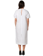 ABITO MIDI DONNA ALPHA STUDIO BIANCO CON MANICA CORTA ARRICCIATA IN JERSEY DI COTONE