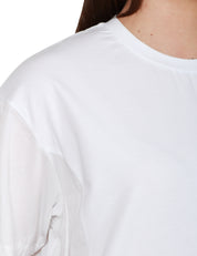 ABITO MIDI DONNA ALPHA STUDIO BIANCO CON MANICA CORTA ARRICCIATA IN JERSEY DI COTONE