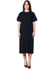 ABITO MIDI DONNA ALPHA STUDIO BLU NOTTE CON MANICA CORTA ARRICCIATA IN JERSEY DI COTONE