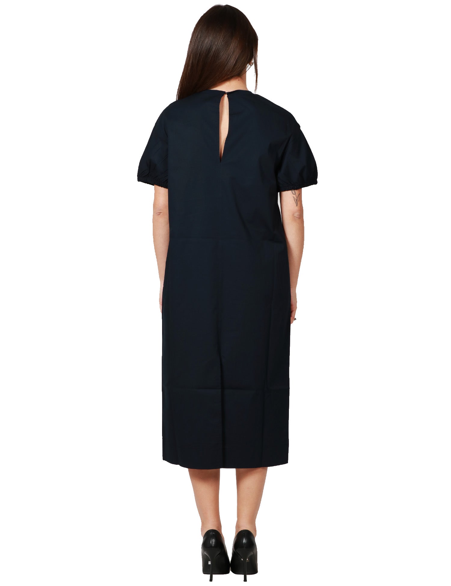 ABITO MIDI DONNA ALPHA STUDIO BLU NOTTE CON MANICA CORTA ARRICCIATA IN JERSEY DI COTONE
