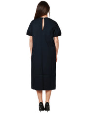 ABITO MIDI DONNA ALPHA STUDIO BLU NOTTE CON MANICA CORTA ARRICCIATA IN JERSEY DI COTONE