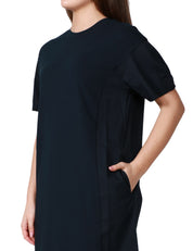 ABITO MIDI DONNA ALPHA STUDIO BLU NOTTE CON MANICA CORTA ARRICCIATA IN JERSEY DI COTONE