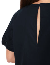 ABITO MIDI DONNA ALPHA STUDIO BLU NOTTE CON MANICA CORTA ARRICCIATA IN JERSEY DI COTONE