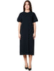Abito midi donna alpha studio blu notte con manica corta arricciata in jersey di cotone