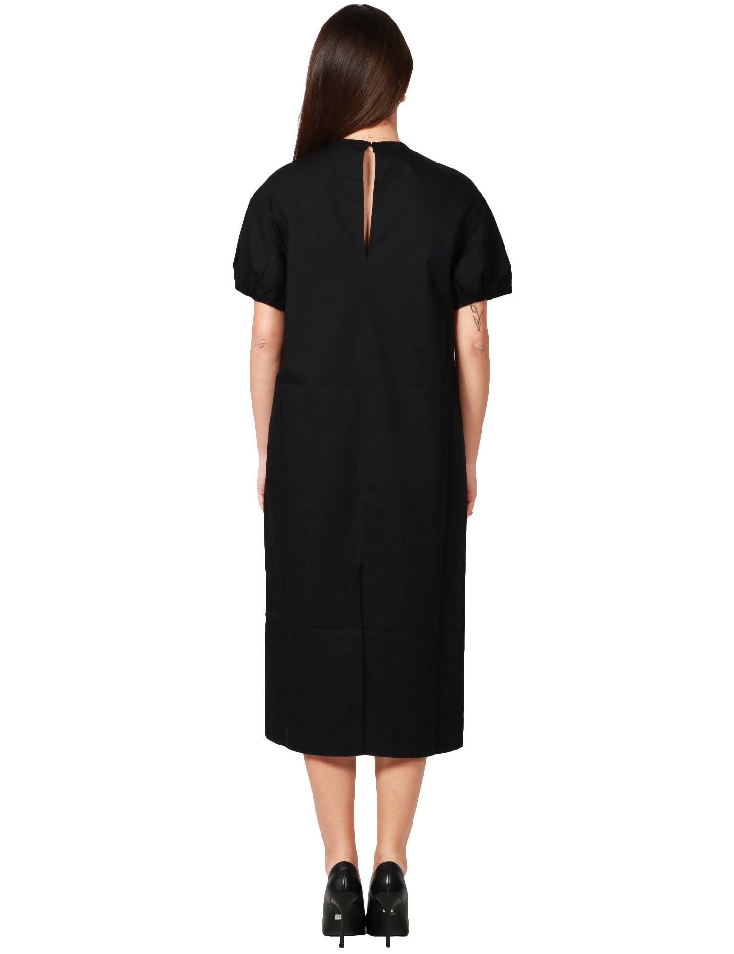 ABITO MIDI DONNA ALPHA STUDIO NERO CON MANICA CORTA ARRICCIATA IN JERSEY DI COTONE
