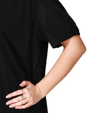 ABITO MIDI DONNA ALPHA STUDIO NERO CON MANICA CORTA ARRICCIATA IN JERSEY DI COTONE