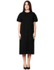 Abito midi donna alpha studio nero con manica corta arricciata in jersey di cotone