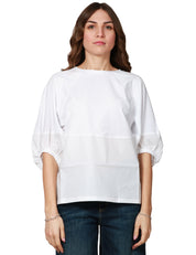 MAGLIA DONNA ALPHA STUDIO BIANCA CON MANICA RAGLAN A SBUFFO IN POPELINE
