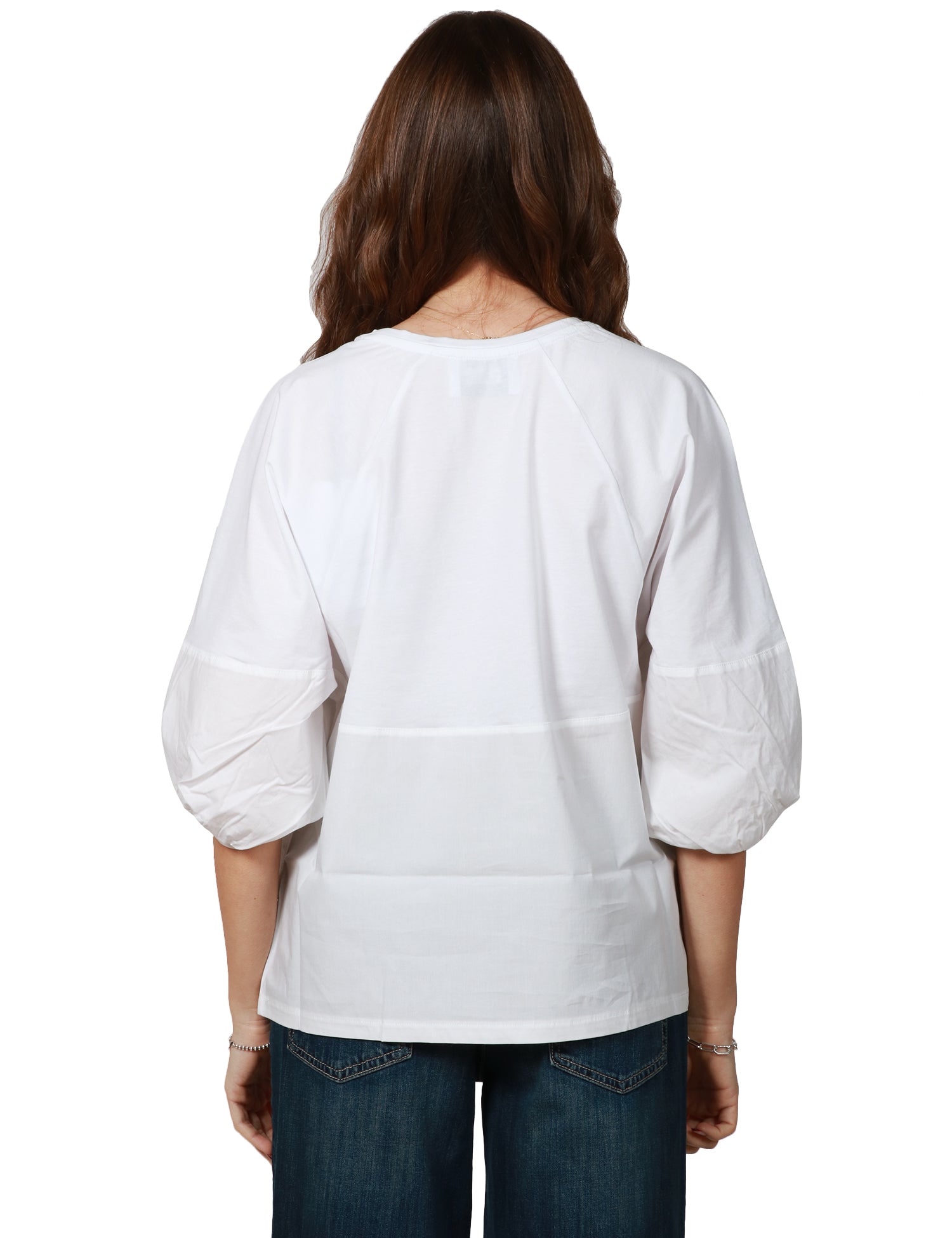 MAGLIA DONNA ALPHA STUDIO BIANCA CON MANICA RAGLAN A SBUFFO IN POPELINE