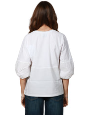 MAGLIA DONNA ALPHA STUDIO BIANCA CON MANICA RAGLAN A SBUFFO IN POPELINE