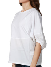 MAGLIA DONNA ALPHA STUDIO BIANCA CON MANICA RAGLAN A SBUFFO IN POPELINE